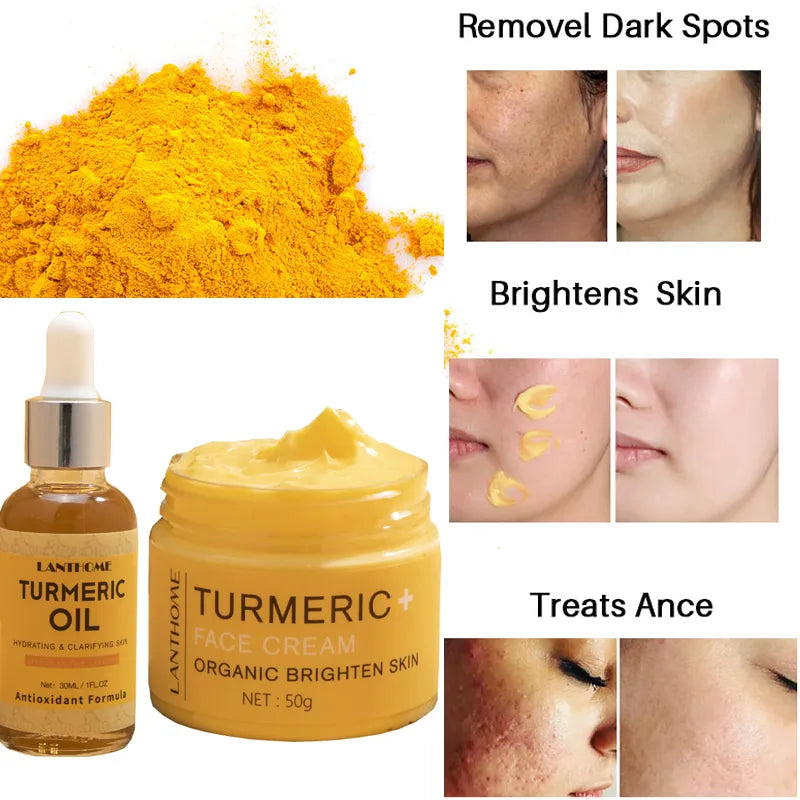 Turmeric Skin Care Set Shrink Pores Moisturizing Whitening Facial Oils Nourish Smooth Face Acne Brightening Cream For Age Spots