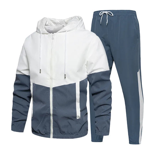 Brand Men Tracksuit Casual Set Autumn Male Joggers Hooded Sportswear Jackets+Pants 2 Piece Sets Hip Hop Running Sports Suit