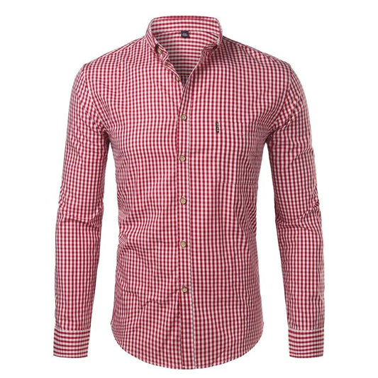 Mens Red Plaid Cotton Dress Shirts Long Sleeve Slim Fit Button Down Shirt Male 2023 Bradn New Business Casual Work Shirt Chemise