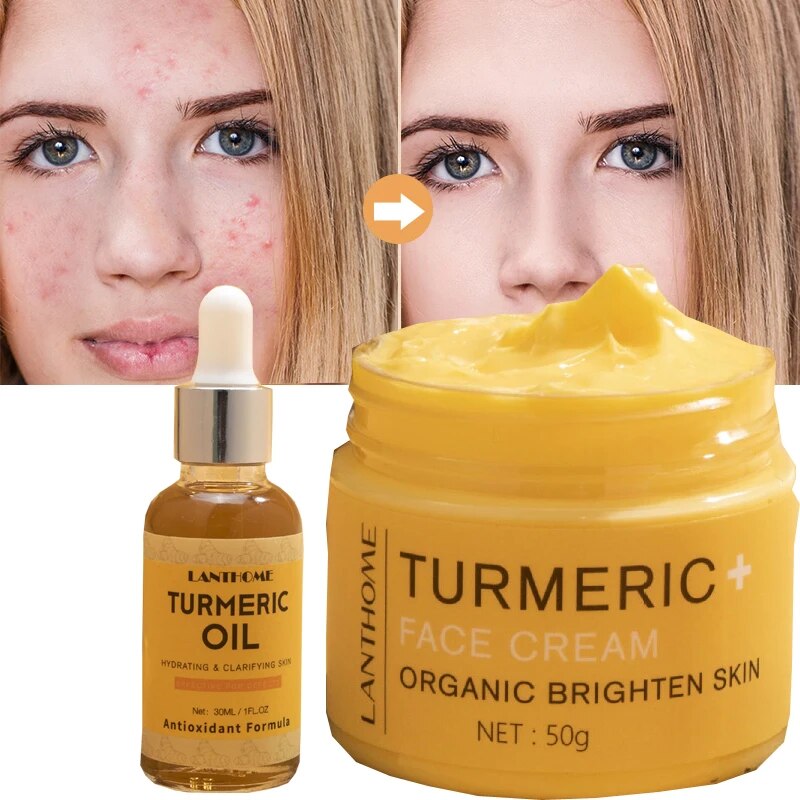 Turmeric Skin Care Set Shrink Pores Moisturizing Whitening Facial Oils Nourish Smooth Face Acne Brightening Cream For Age Spots