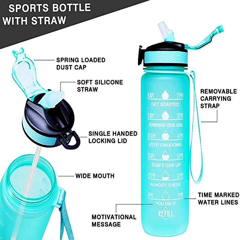 32OZ Portable Water Bottle Motivational Sports Water bottle with Time Marker Leak-proof Cup for Outdoor Sport Fitness BPA Free